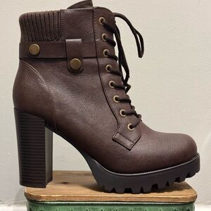 Brown Lace-Up Ankle Boots